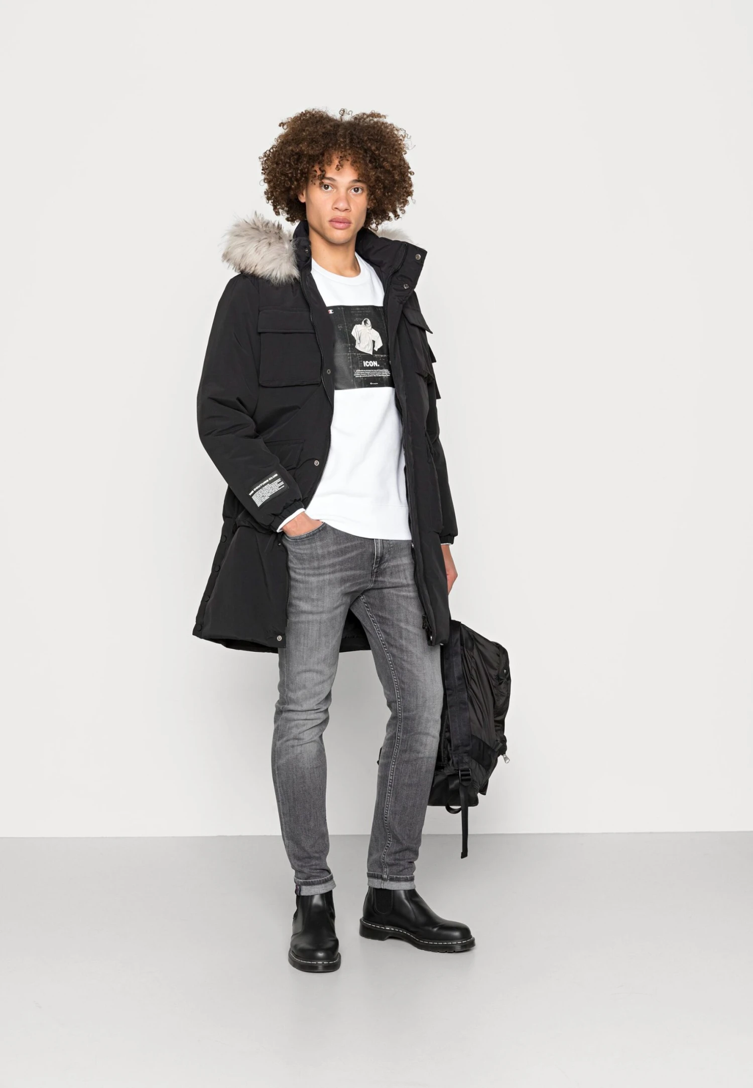 Fur Hooded Longline- Parka - Black 2 Fur Hooded Longline- Parka - Black - Image 2