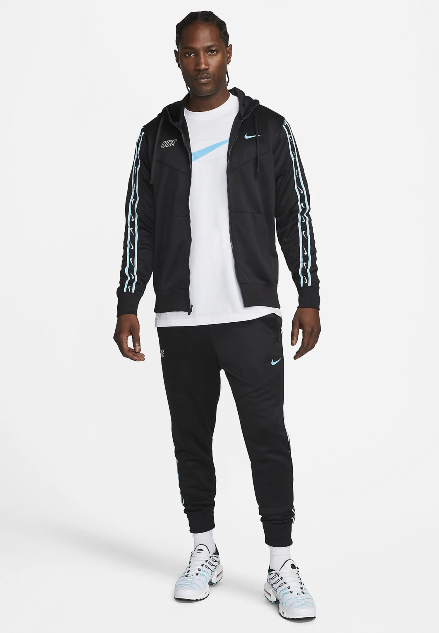 Nike Sportswear M Nsw Repeat Sw Pk Fz- Training Jacket - Black Black Baltic Blue 2 Nike Sportswear M Nsw Repeat Sw Pk Fz- Training Jacket - Black Black Baltic Blue - Image 2