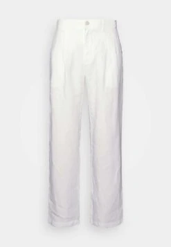 120% Lino Pantalone Uomo - Trousers - White -Clothing Sale Store 65cb146957b743dda6333f61cf2057f7