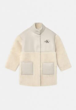 Calvin Klein Jeans Faux Fur Leather Coat - Classic Coat - Eggshell