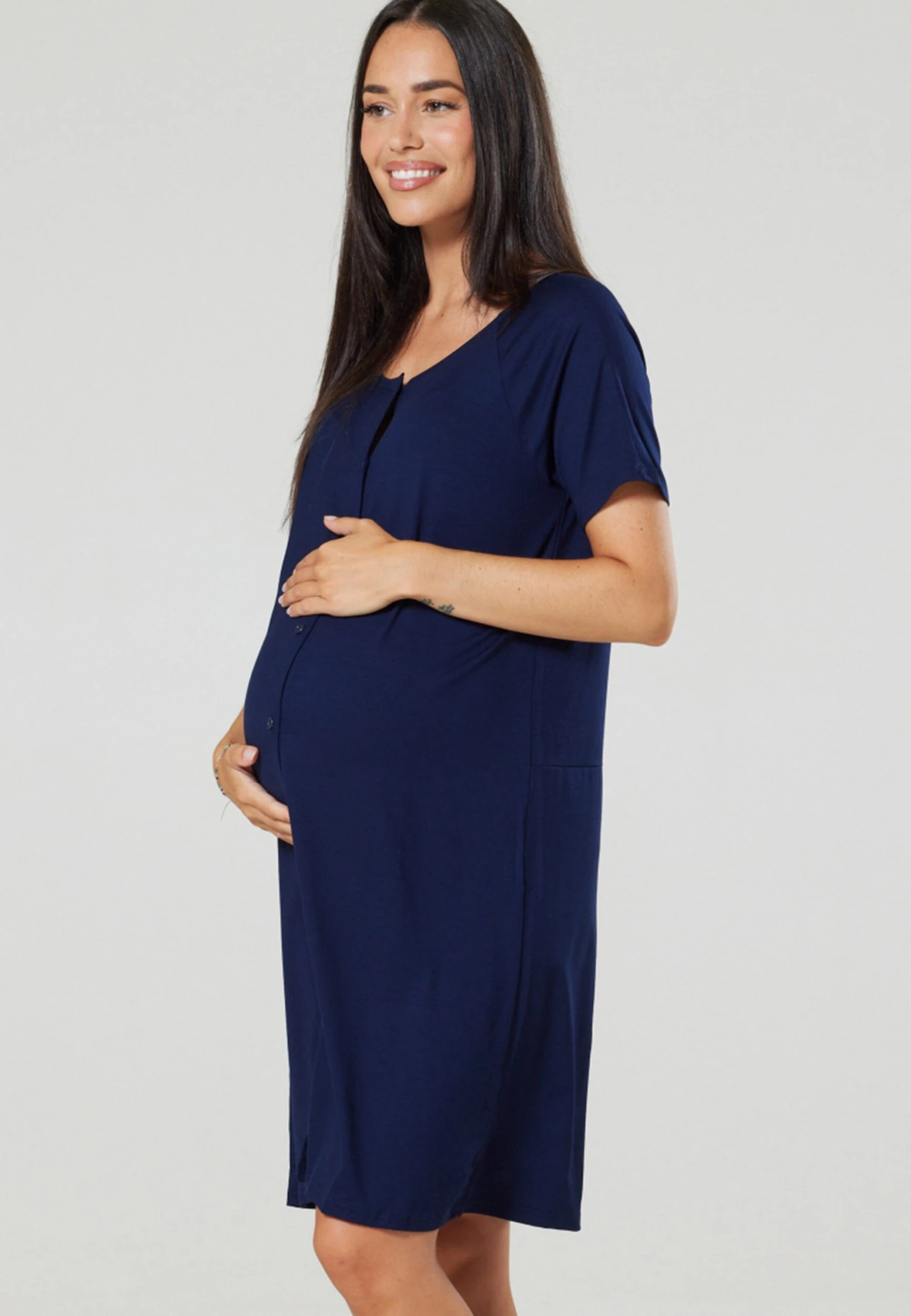 Happy Mama Maternity Breastfeeding 2-Pack - Nightie - Navy Plum With Stars 2 Happy Mama Maternity Breastfeeding 2-Pack - Nightie - Navy Plum With Stars - Image 2