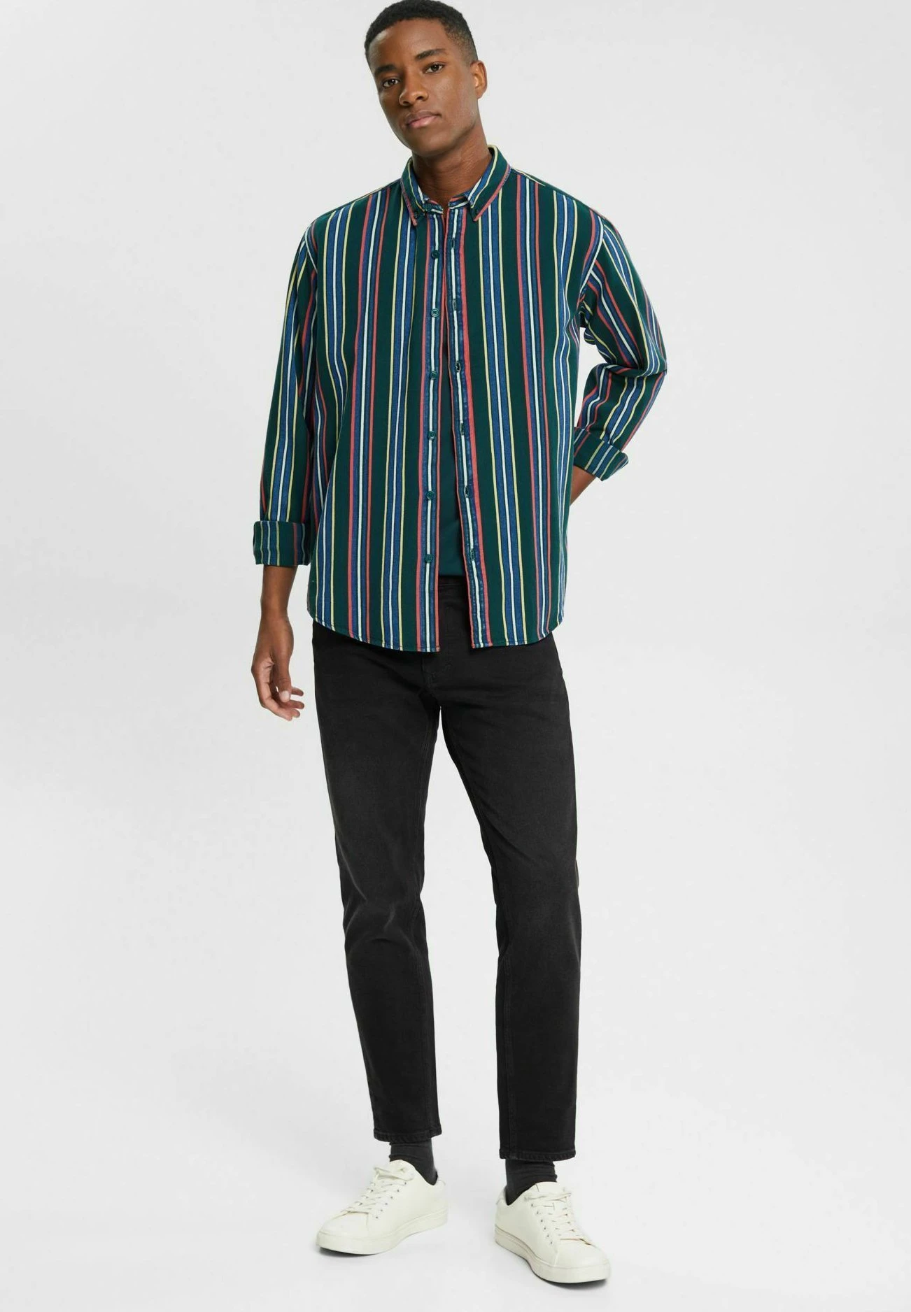 Edc By Esprit Mit Streifen - Shirt - Dark Teal Green 2 Edc By Esprit Mit Streifen - Shirt - Dark Teal Green - Image 2