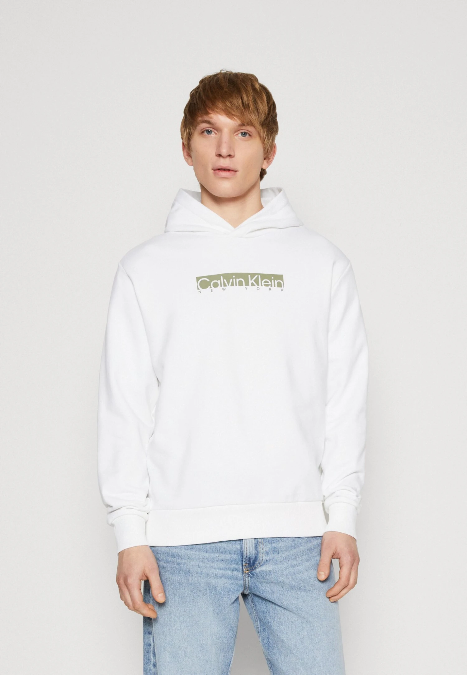 Calvin Klein New York Box Logo - Hoodie - Bright White 1 Calvin Klein New York Box Logo - Hoodie - Bright White